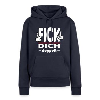 Fick Dich doppelt Mittelfinger Fuck Off Sprüche - Frauen Premium Bio Hoodie - Navy - Vorne - Julia (174cm)