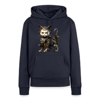 Steampunk Katze - Frauen Premium Bio Hoodie - Navy - Vorne - Julia (174cm)