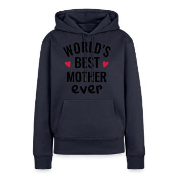 Meilleure mère du monde Maman Fête des Mères Amour Coeur - Sweat à capuche Premium bio Femme - bleu marine - Devant - Julia (174cm)