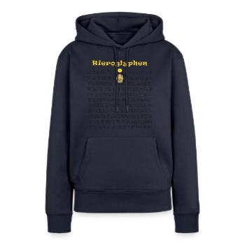 Hiéroglyphes égyptiens - Sweat à capuche Premium bio Femme - bleu marine - Devant - Julia (174cm)