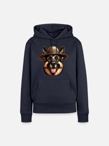 Niedlicher Deutscher Schäferhund mit Strohhut - Frauen Premium Bio Hoodie - Navy