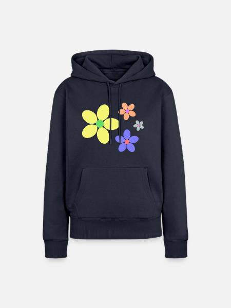 bunte Blumen Hippie retro - Frauen Premium Bio Hoodie - Navy