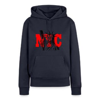 New York - Sweat à capuche Premium bio Femme - bleu marine - Devant - Julia (174cm)