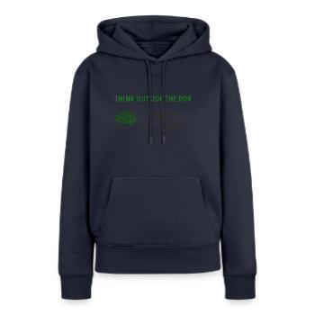 Penser en dehors de la boîte - Sweat à capuche Premium bio Femme - bleu marine - Devant - Julia (174cm)