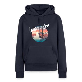Windsurfer - Frauen Premium Bio Hoodie - Navy - Vorne - Julia (174cm)