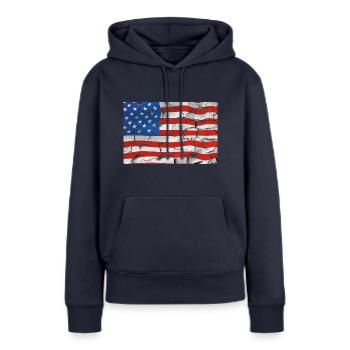 Amérique - Sweat à capuche Premium bio Femme - bleu marine - Devant - Julia (174cm)