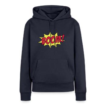 BOOM! - Frauen Premium Bio Hoodie - Navy - Vorne - Julia (174cm)