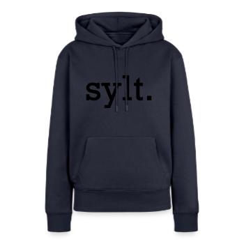 Sylt. - Sweat à capuche Premium bio Femme - bleu marine - Devant - Julia (174cm)