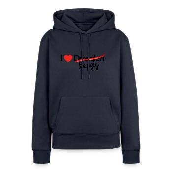 Leipzig! - Sweat à capuche Premium bio Femme - bleu marine - Devant - Julia (174cm)