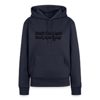 TRAVAIL INTELLIGENT - Sweat à capuche Premium bio Femme - bleu marine - Devant - Julia (174cm)