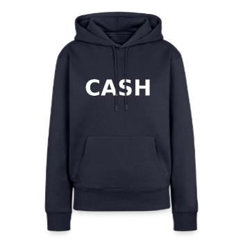 T-shirt CASH - Sweat à capuche Premium bio Femme - bleu marine - Devant - Julia (174cm)