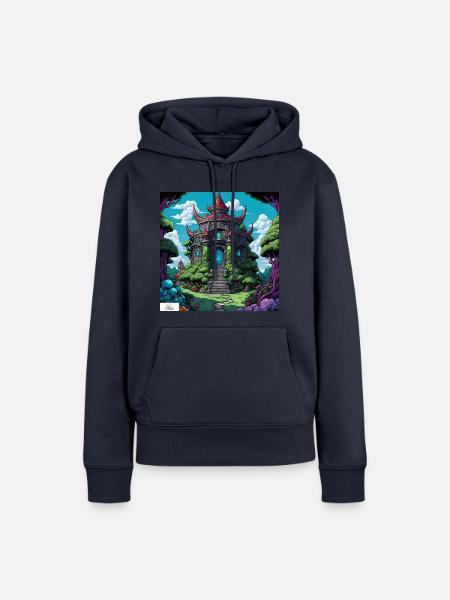 Tempel im Comic-Stil - Frauen Premium Bio Hoodie - Navy