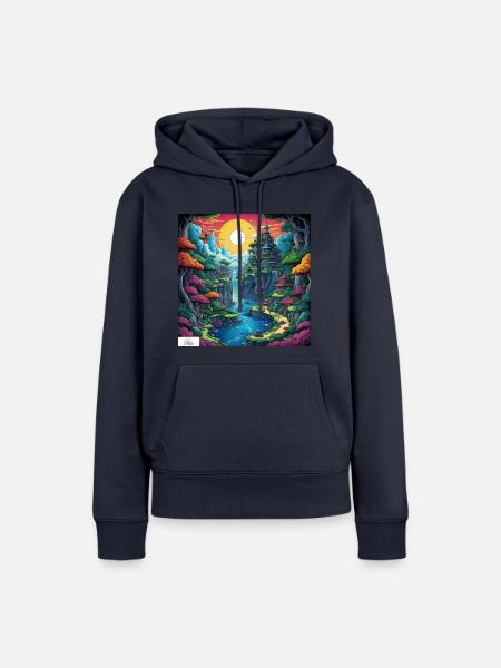 Friedliches Comic-Refugium - Frauen Premium Bio Hoodie - Navy