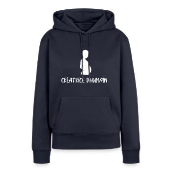 Créatrice d'humain t-shirt annonce grossesse - Sweat à capuche Premium bio Femme - bleu marine - Devant - Julia (174cm)