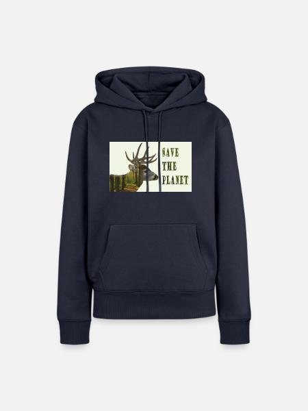 Save The Planet Hirsch - Frauen Premium Bio Hoodie - Navy