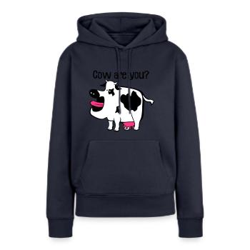 Cow êtes-vous? - Sweat à capuche Premium bio Femme - bleu marine - Devant - Julia (174cm)