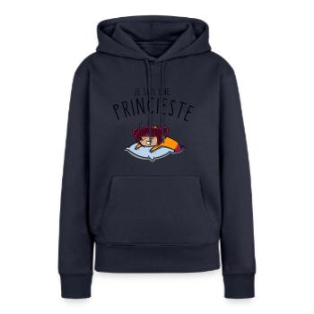 Princieste - Sweat à capuche Premium bio Femme - bleu marine - Devant - Julia (174cm)
