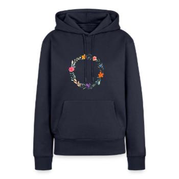 Douce couronne de fleurs, personnalisable - Sweat à capuche Premium bio Femme - bleu marine - Devant - Julia (174cm)
