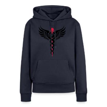 Caduceus, Yin Yang, Schlange, Flügel, Hermetik - Frauen Premium Bio Hoodie - Navy - Vorne - Julia (174cm)