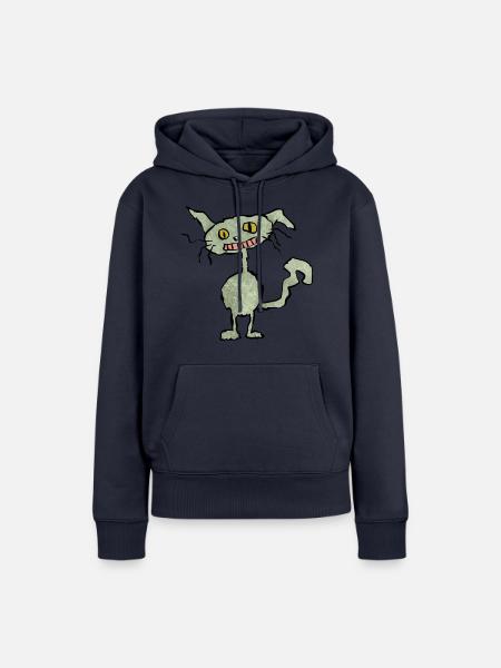 Komische Katze grün - Frauen Premium Bio Hoodie - Navy