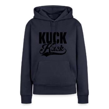 Coucou coucou noir - Sweat à capuche Premium bio Femme - bleu marine - Devant - Julia (174cm)