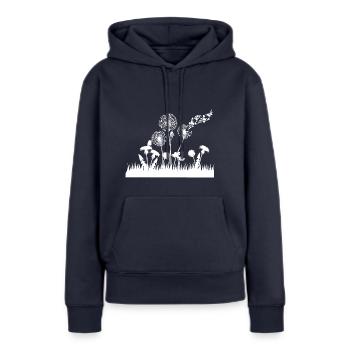 Schmetterlingdesign Pusteblumen Wiese Herzen - Frauen Premium Bio Hoodie - Navy - Vorne - Julia (174cm)