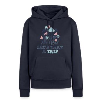 LASS UNS EINEN AUSFLUG MACHEN - Frauen Premium Bio Hoodie - Navy - Vorne - Julia (174cm)
