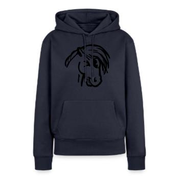 Clin d’oeil Pony insolente tête de cheval cadeau drôle - Sweat à capuche Premium bio Femme - bleu marine - Devant - Julia (174cm)