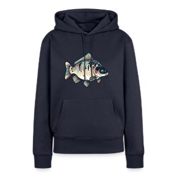 Carpe, Pêche, Poisson - Sweat à capuche Premium bio Femme - bleu marine - Devant - Julia (174cm)