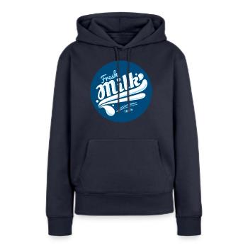 Lait frais - Sweat à capuche Premium bio Femme - bleu marine - Devant - Julia (174cm)