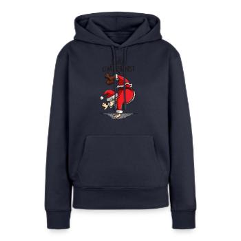 Père Noël Père Noël faisant le poirier de gymnastique - Sweat à capuche Premium bio Femme - bleu marine - Devant - Julia (174cm)