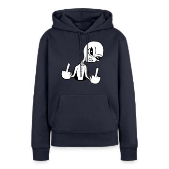 loch beleidigen wichser mittelfinger fuck you off - Frauen Premium Bio Hoodie - Navy - Vorne - Julia (174cm)