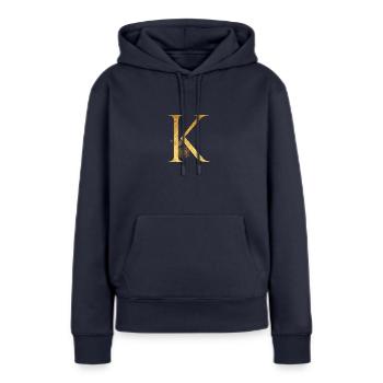 Lettre initiale K - Sweat à capuche Premium bio Femme - bleu marine - Devant - Julia (174cm)