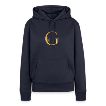 Lettre initiale G - Sweat à capuche Premium bio Femme - bleu marine - Devant - Julia (174cm)