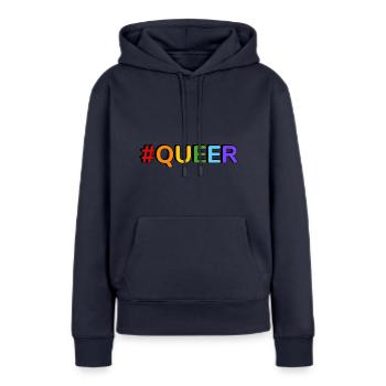 Hashtag QUEER - Sweat à capuche Premium bio Femme - bleu marine - Devant - Julia (174cm)