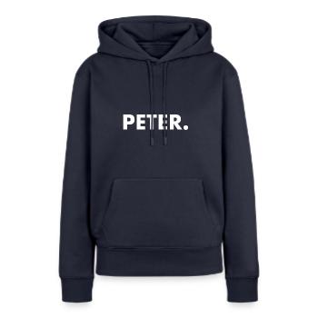 Peter - Sweat à capuche Premium bio Femme - bleu marine - Devant - Julia (174cm)