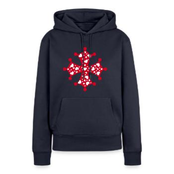 Croix Occitane Coeur - Sweat à capuche Premium bio Femme - bleu marine - Devant - Julia (174cm)