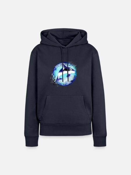Wal, erde, malerei,blau,Killerwal,meer,planet - Frauen Premium Bio Hoodie - Navy