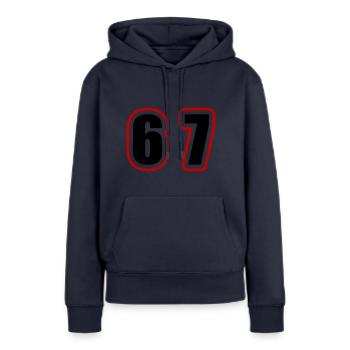67 Zahl College - Frauen Premium Bio Hoodie - Navy - Vorne - Julia (174cm)