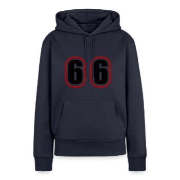 66 Zahl College - Frauen Premium Bio Hoodie - Navy - Vorne - Julia (174cm)