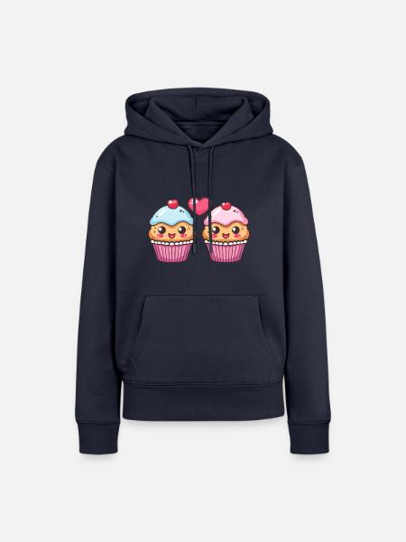 Cupcake Paar Liebe Herz Valentinstag - Frauen Premium Bio Hoodie - Navy