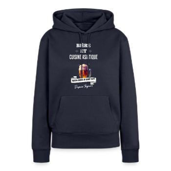 Bière Mon duo parfait depuis cuisine asiatique - Sweat à capuche Premium bio Femme - bleu marine - Devant - Julia (174cm)