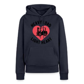 citation humour cariste - Sweat à capuche Premium bio Femme - bleu marine - Devant - Julia (174cm)