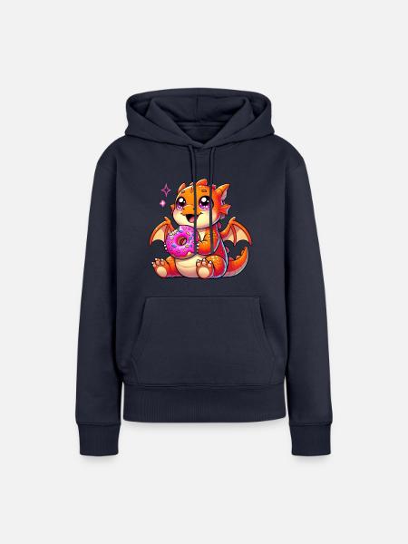 Bezaubernder Drache mit Donut - Comic Kunstwerk - Frauen Premium Bio Hoodie - Navy