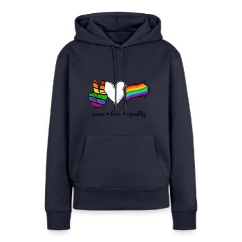 Peace Love Equality - Frauen Premium Bio Hoodie - Navy - Vorne - Julia (174cm)