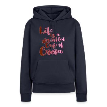 Tasse de vie cacao cacao chocolat disant drôle - Sweat à capuche Premium bio Femme - bleu marine - Devant - Julia (174cm)