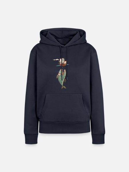 pêche - Sweat à capuche Premium bio Femme - bleu marine
