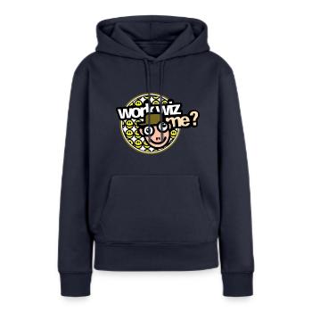 Work with me - voulez vous travailler avec moi - Sweat à capuche Premium bio Femme - bleu marine - Devant - Julia (174cm)