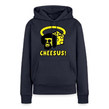 Cheesus - Frauen Premium Bio Hoodie - Navy - Vorne - Julia (174cm)