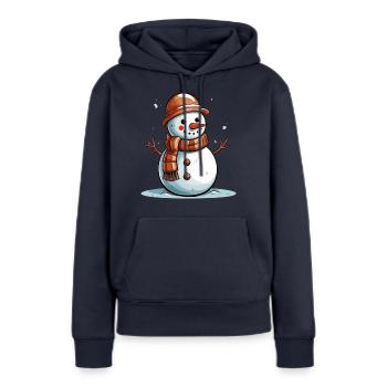 Bonhomme de neige avec foulard marron - Sweat à capuche Premium bio Femme - bleu marine - Devant - Julia (174cm)